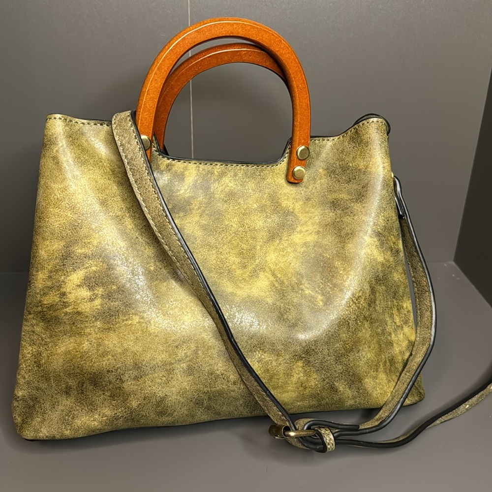 Joy Susan Angie Vintage Satchel Bag w/Wood Handle